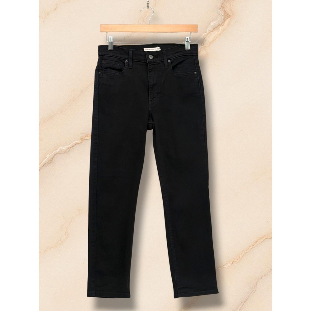 Levi's 724 High Rise Straight Crop Black Denim Jeans Size 29